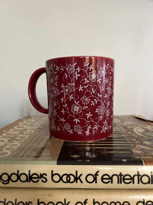 Floral Maroon Coffee Mugs