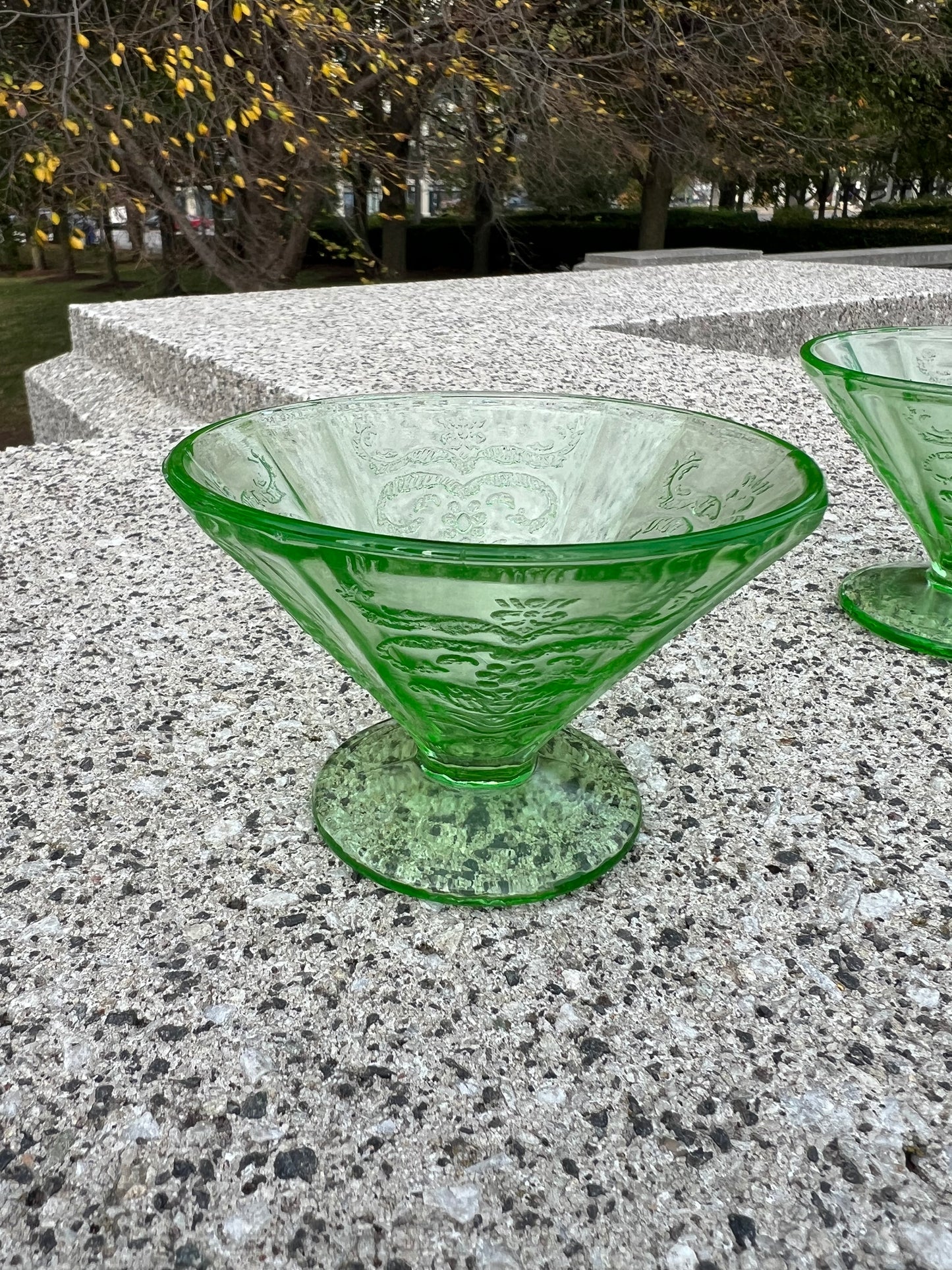 Green Etched Martini Glasses Set of 2