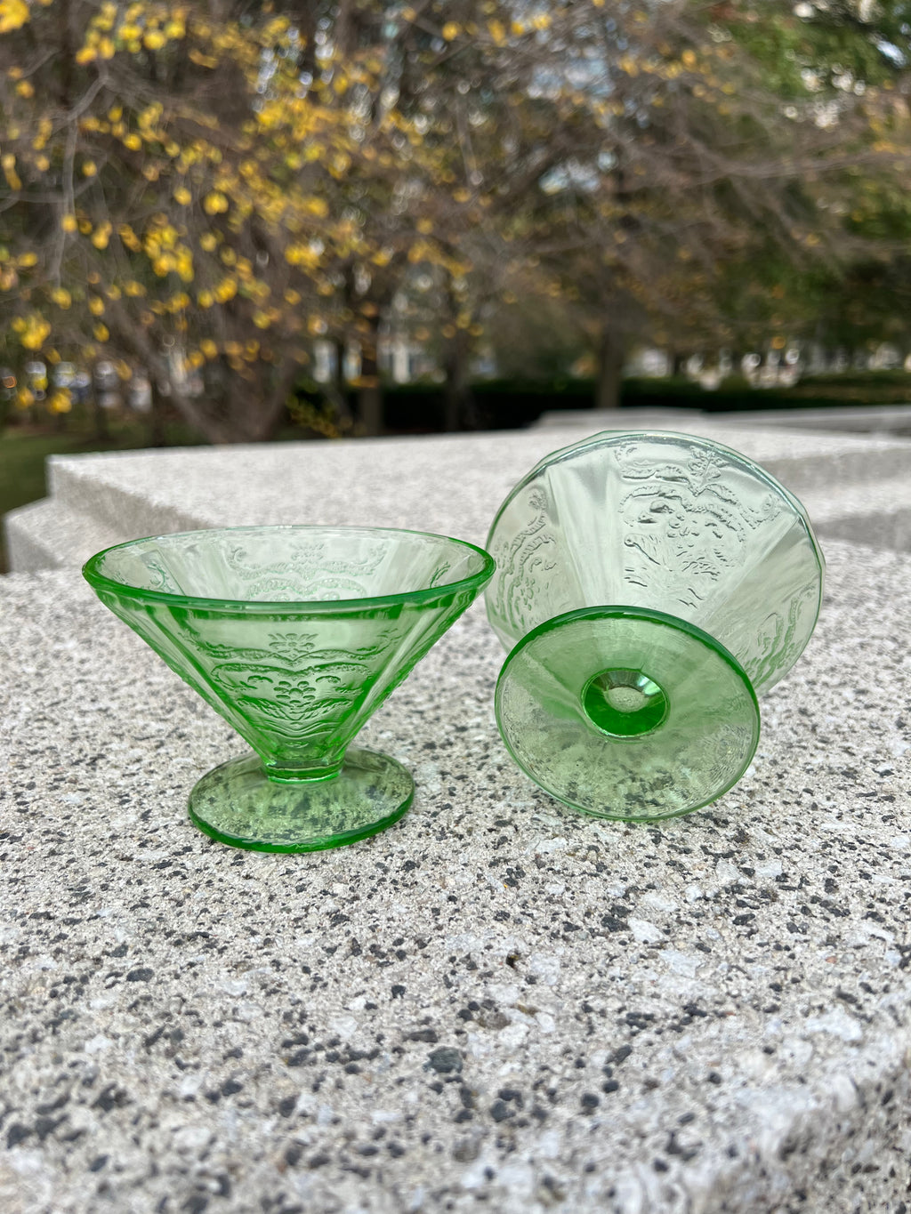 Green Etched Martini Glasses Set of 2