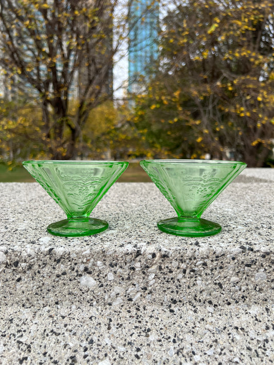 Green Etched Martini Glasses Set of 2