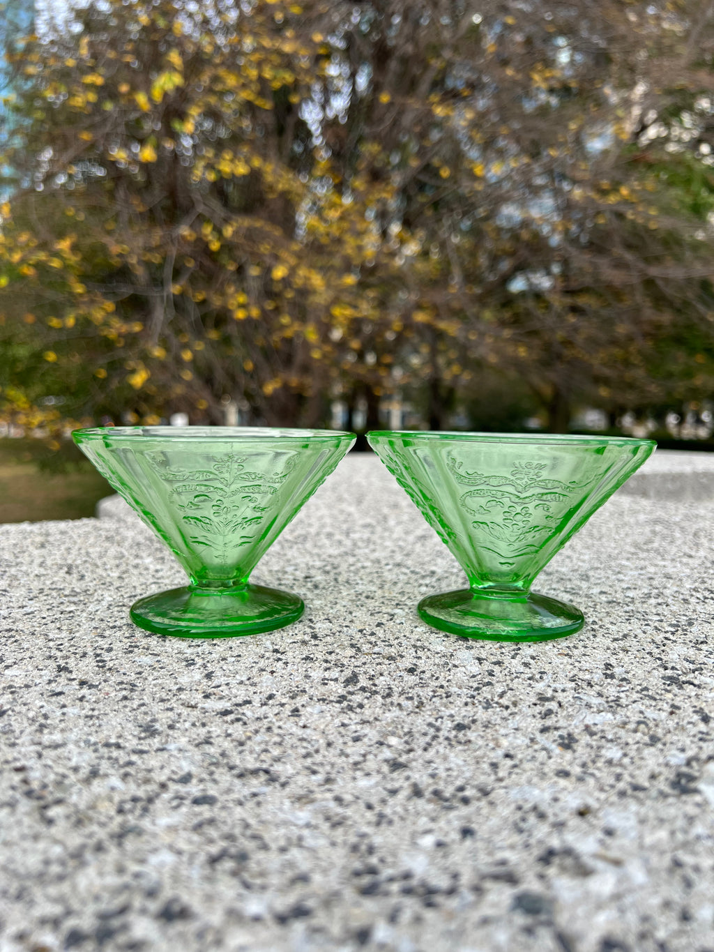 Green Etched Martini Glasses Set of 2