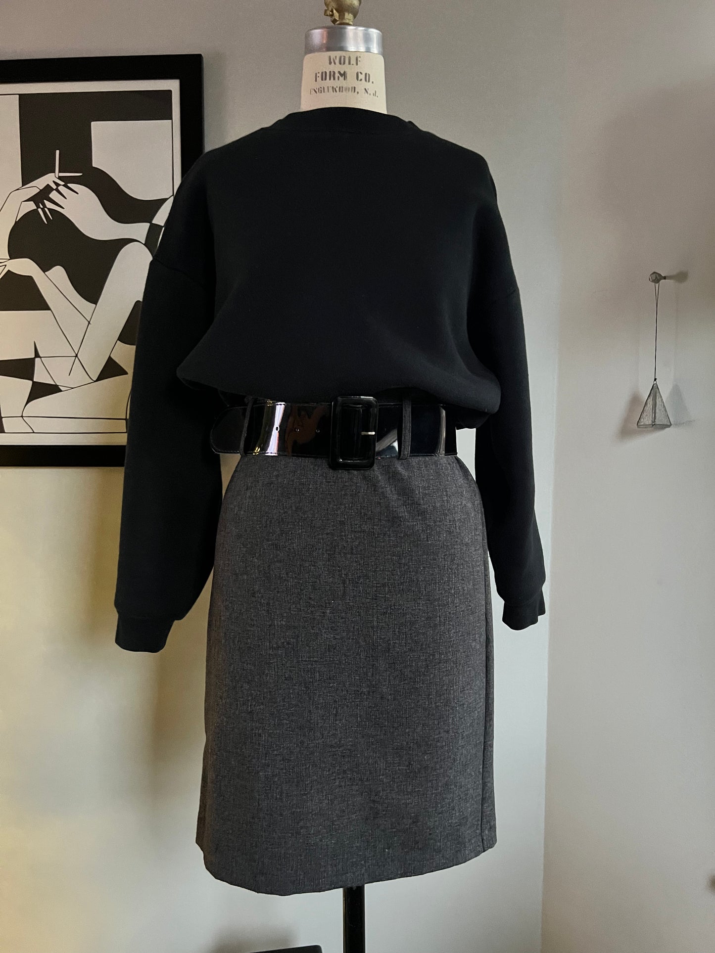 B. Wear Gray Mini Skirt with Patent Leather Belt