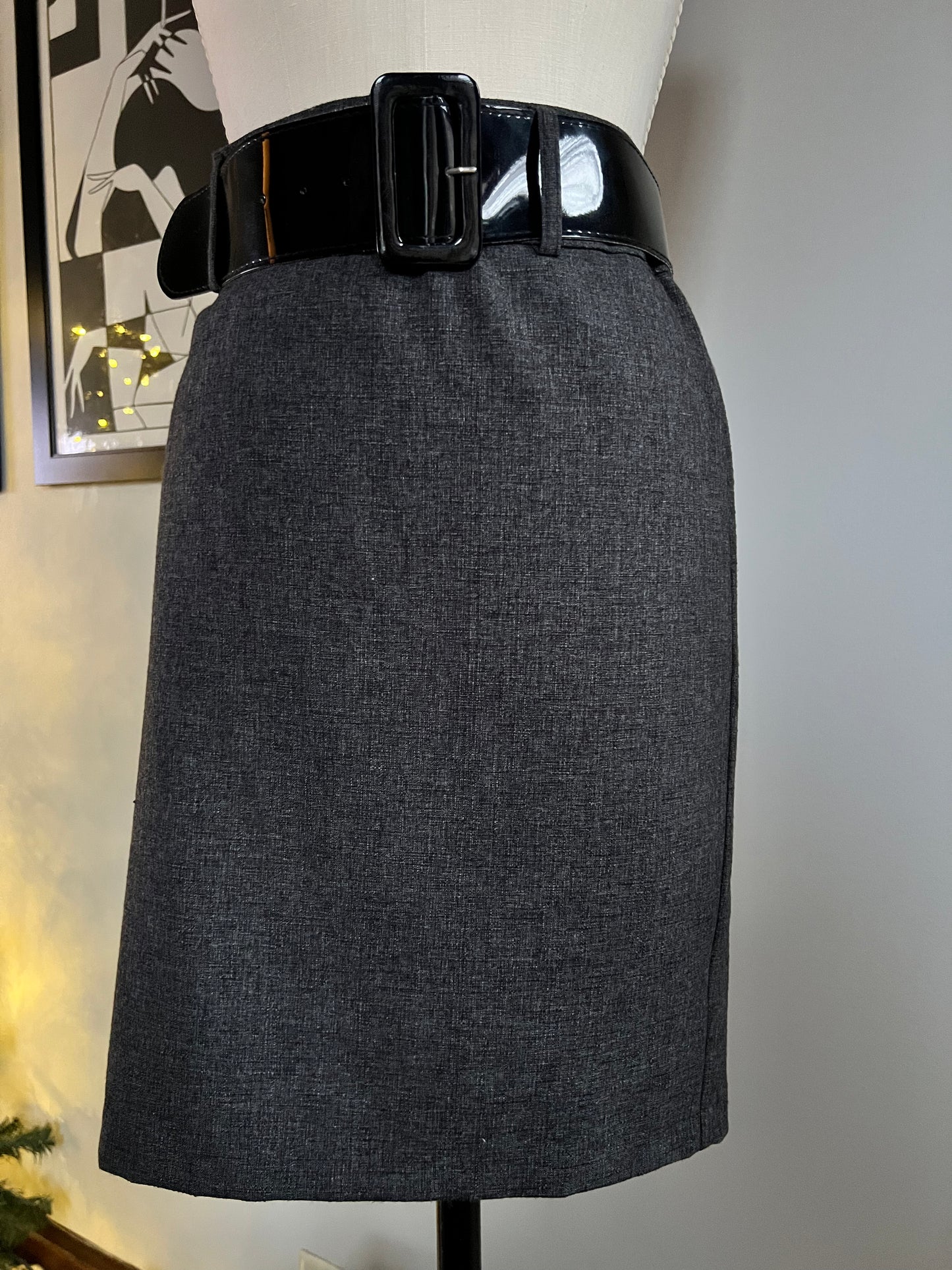 B. Wear Gray Mini Skirt with Patent Leather Belt