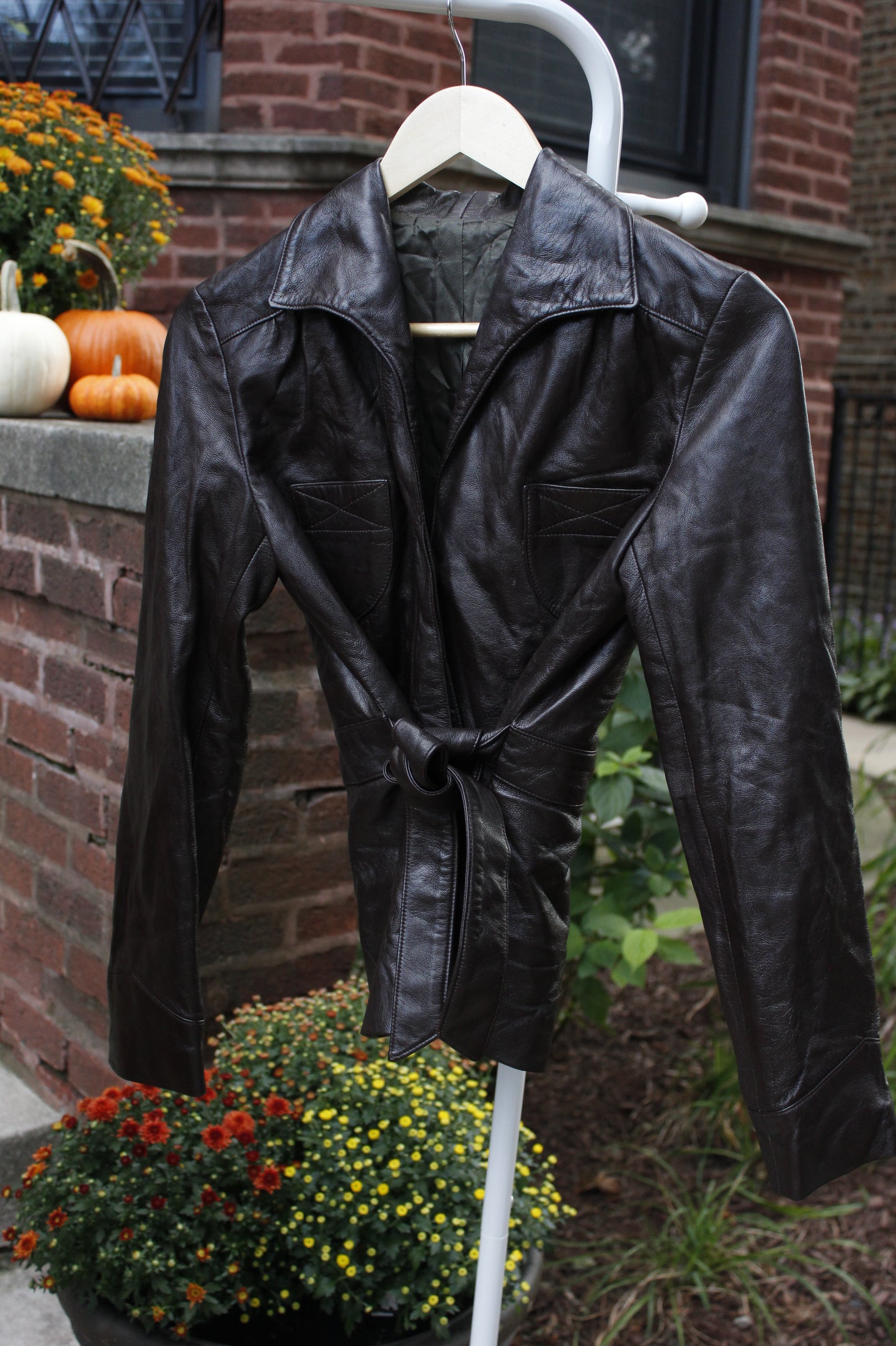 Dark Brown Belted Leather Jacket