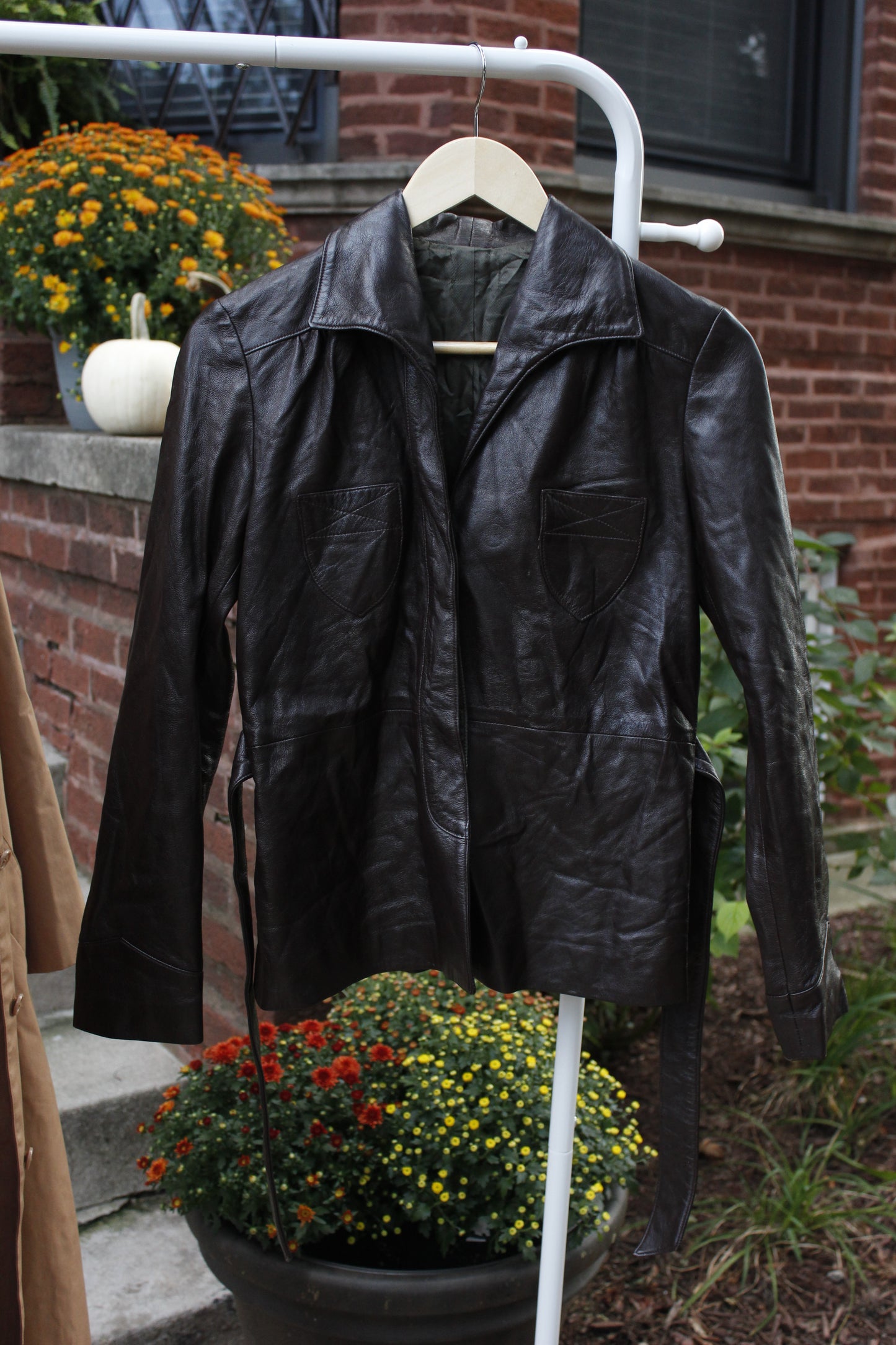 Dark Brown Belted Leather Jacket