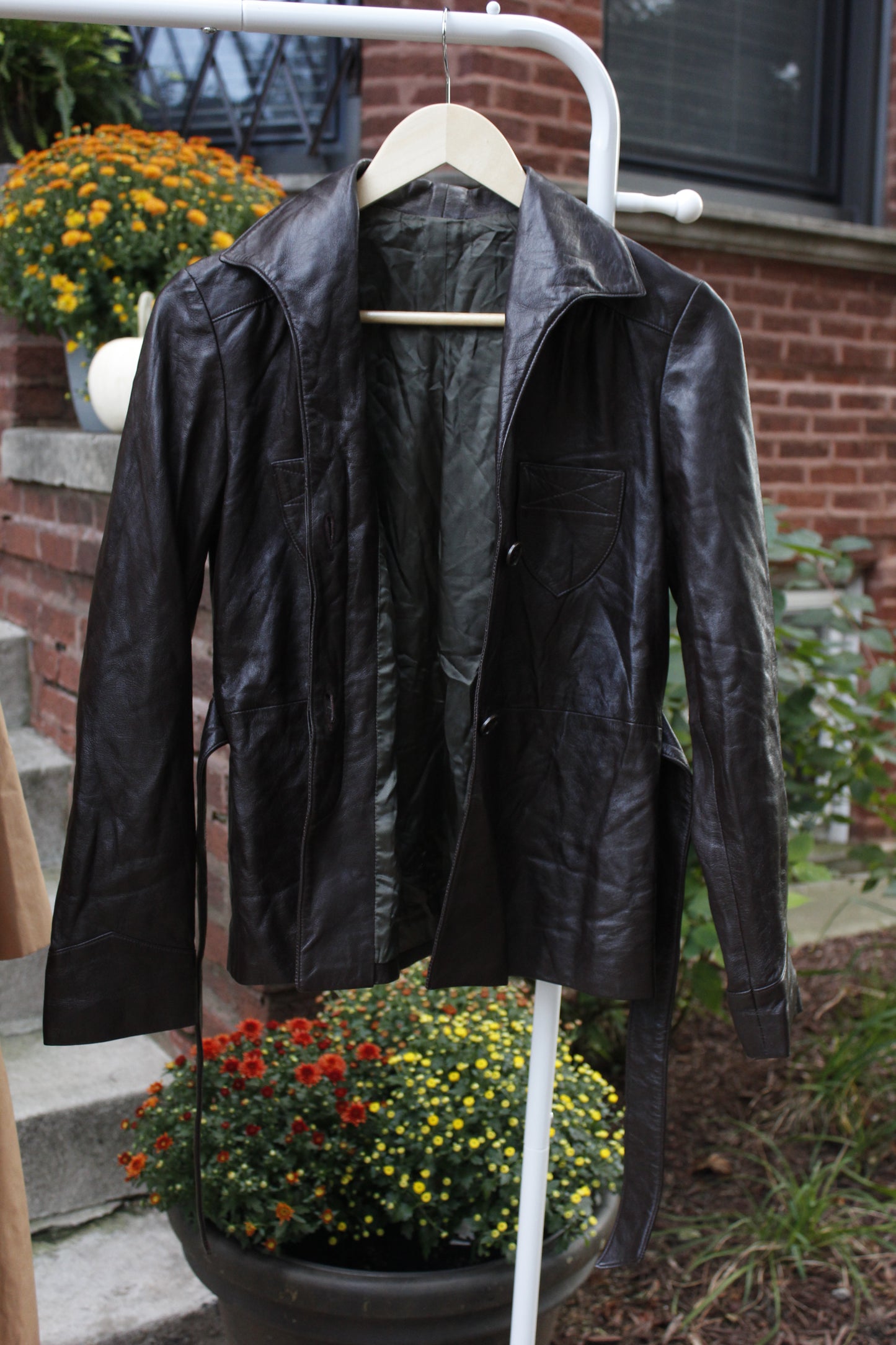 Dark Brown Belted Leather Jacket