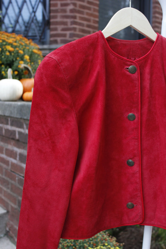 Lord & Taylor Red Suede Crop Jacket