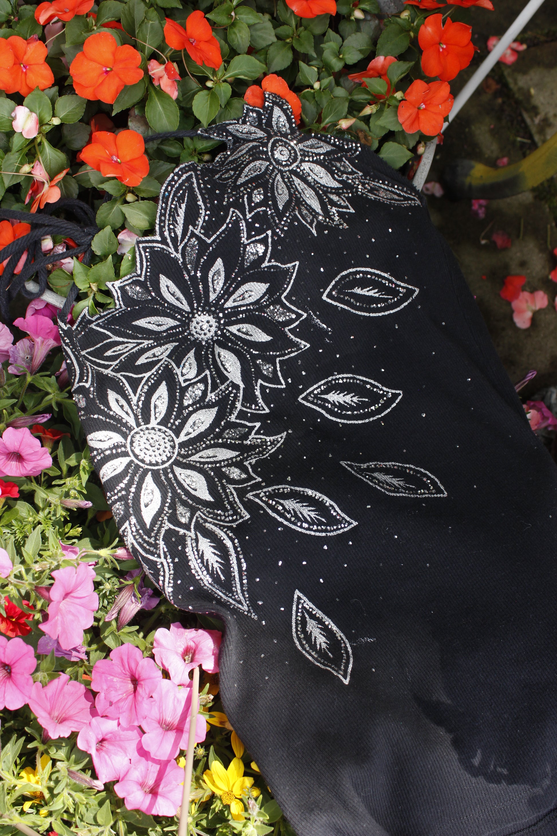Y2K Sequin Flower Black Tank