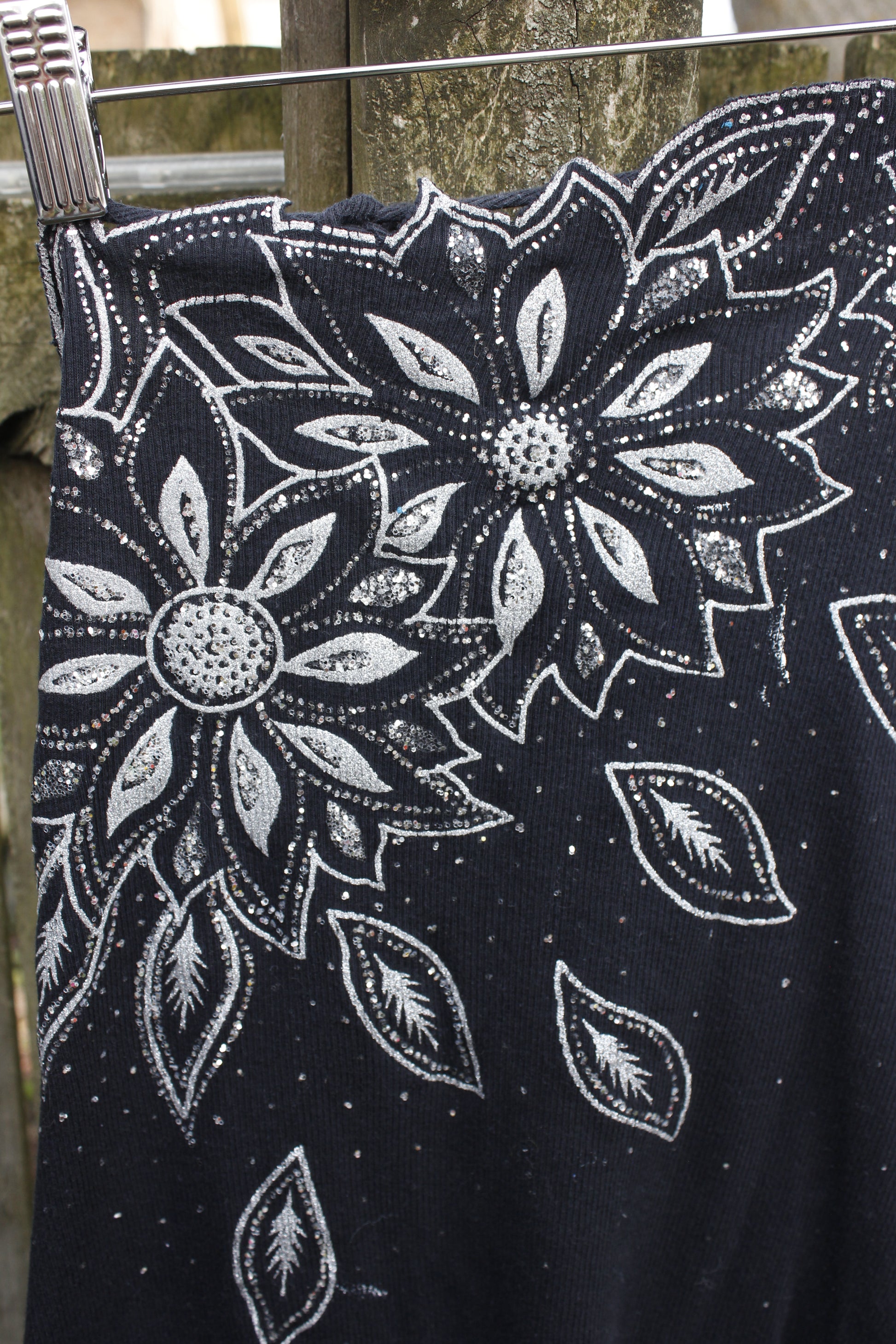 Y2K Sequin Flower Black Tank