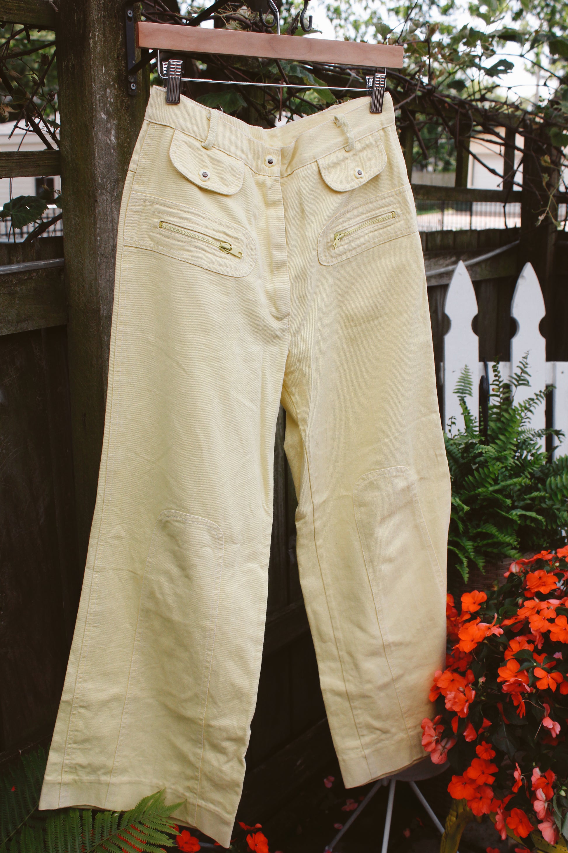 1970s Yellow Flower Power Jeans